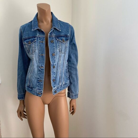 Sunset + Spring Ruffle Trim Blue Denim Jacket S - Picture 6 of 13